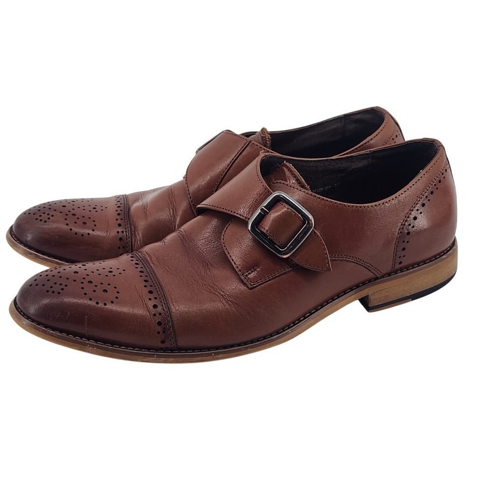Stacy Adams Single Monk Strap Brogue Dress Shoes Mens 8 Brown Leather